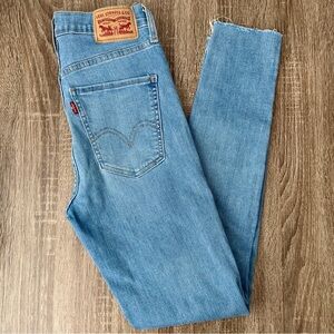 Levi's Mile High Super Skinny Jeans Distressed Denim Medium Light Wash Raw Hem
